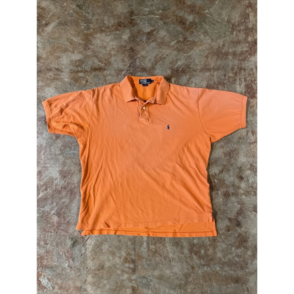 Vintage Polo Ralph Lauren Orange Polo Shirt‎ Navy Pony Logo Men's Sz XL